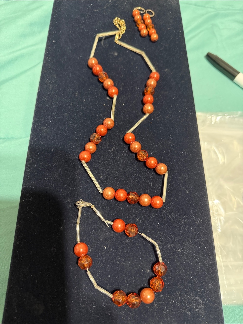 Women’s Orange Bead Necklace, Bracelet & Earring Set